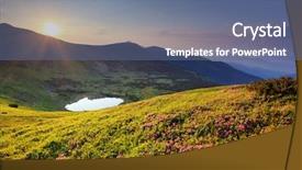  Presentation with purple orchids pink flowers orchid - Beautiful PPT theme featuring natural view - magic pink rhododendron flowers backdrop and a ocean colored foreground