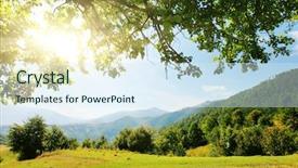  Presentation with green mountains - Cool new presentation theme with natural view - majestic mountains landscape with fresh backdrop and a sky blue colored foreground