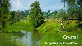  Presentation with village river forest - Slide set with natural view - typical russian village landscape background and a  colored foreground