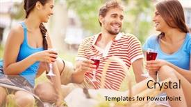  Presentation with friends eating and drinking wine - Presentation design enhanced with natural wein - happy young friends drinking red background and a coral colored foreground