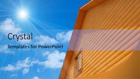  Presentation with house fly insect close up - Presentation theme having natural wood house close up background and a light blue colored foreground