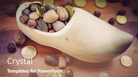  Presentation with chocolate nuts - Presentation consisting of natural wooden shoe for st nicholas day with nuts and chocolate background and a coral colored foreground