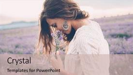  Presentation with lavender - Theme featuring nature - beautiful model walking in spring background and a soft green colored foreground