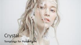  Presentation with chrysanthemum - PPT theme with nature - beautiful young woman with petals background and a light gray colored foreground