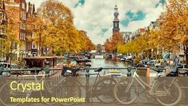  Presentation with amsterdam - Beautiful slide deck featuring nature - bike over canal amsterdam city backdrop and a violet colored foreground