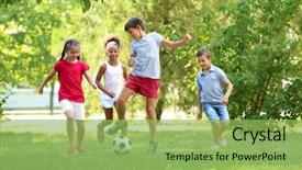  Presentation with children playing - Slide deck consisting of nature - cute children playing football background and a yellow colored foreground