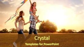  Presentation with kite - Amazing PPT theme having nature - family running through field letting backdrop and a tawny brown colored foreground