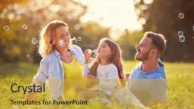  Presentation with family children - Theme enhanced with nature - family with children blow soap background and a yellow colored foreground