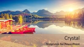  Presentation with mountain lake - Audience pleasing presentation design consisting of nature - fantastic mountain lake in national backdrop and a coral colored foreground