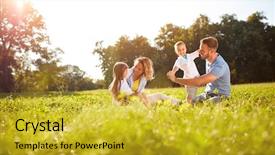  Presentation with female - Colorful PPT theme enhanced with nature - happy male and female playing backdrop and a yellow colored foreground