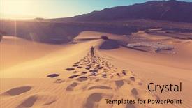  Presentation with sunrise - Beautiful PPT theme featuring nature - hiker in sand desert sunrise backdrop and a coral colored foreground