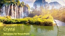  Presentation with photo collage - Presentation theme featuring nature - majestic view on waterfall background and a tawny brown colored foreground