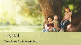  Presentation with family tree - Slide deck with nature - mother and daughters sitting background and a blonde colored foreground