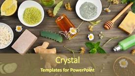  Presentation with skin care - Colorful presentation design enhanced with nature - natural ingredients for skin care backdrop and a tawny brown colored foreground