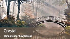  Presentation with misty - Presentation theme featuring nature - old bridge in autumn misty background and a violet colored foreground