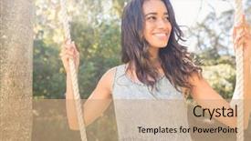  Presentation with park - Colorful presentation theme enhanced with nature - pretty brunette swinging in park backdrop and a coral colored foreground