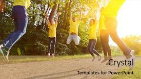  Presentation with teambuilding - Amazing theme having nature - team fitness by jumping backdrop and a coral colored foreground