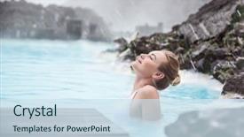  Presentation with lagoon - Colorful presentation enhanced with nature - woman enjoying natural spa blue backdrop and a sky blue colored foreground