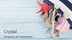  Presentation with beach bag - Audience pleasing presentation theme consisting of nature banane - beach accessories bag towel sunglasses backdrop and a sky blue colored foreground