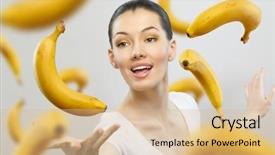  Presentation with banana - Slide deck with nature banane - girl with a ripe yellow background and a coral colored foreground