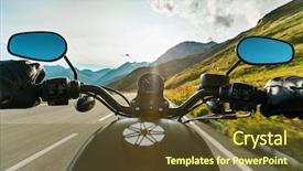  Presentation with motorcycle - Colorful slide deck enhanced with nature banane - motorcycle driver riding in alpine backdrop and a tawny brown colored foreground