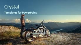  Presentation with rider - Colorful slide deck enhanced with nature banane - motorcycle rider enjoying the view backdrop and a ocean colored foreground