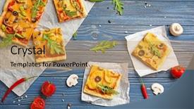  Presentation with parchment - Amazing presentation theme having nature blue - delicious pizza slices on parchment backdrop and a  colored foreground