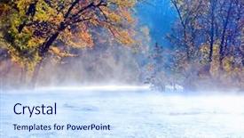  Presentation with fall morning - PPT theme featuring nature dawn - beautiful scenic river in fall background and a sky blue colored foreground