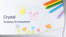 Presentation with pencils - Slide set consisting of drawing made by child background and a sky blue colored foreground