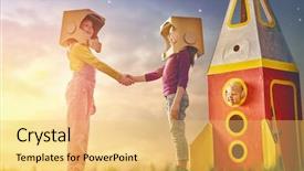  Presentation with kids travel - Presentation theme consisting of nature family friends game background and a yellow colored foreground