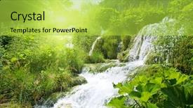  Presentation with drop - PPT theme featuring nature green drop - wateterfall in deep forest background and a yellow colored foreground