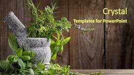  Presentation with mortar - Slide deck with nature healing - herbs in mortar on wooden background and a tawny brown colored foreground