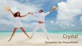  Presentation with tropical - Slide deck consisting of nature humans - happy couple jumping background and a lemonade colored foreground