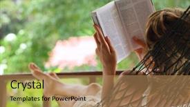  Presentation with kids reading book - Theme enhanced with nature humans - young woman reading a book background and a coral colored foreground