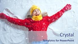  Presentation with winter - Audience pleasing PPT theme consisting of nature kid making snow angel backdrop and a sky blue colored foreground