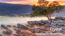  Presentation with sunset - PPT layouts enhanced with nature land - sunset at mirabello bay background and a violet colored foreground