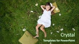  Presentation with pile of fresh cassava - Colorful slide deck enhanced with nature meadow - little girl resting on soft backdrop and a tawny brown colored foreground
