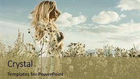  Presentation with beautiful nature - Colorful slide deck enhanced with nature meadow - portrait of beautiful girl backdrop and a coral colored foreground