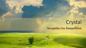  Presentation with green nature - Slide set featuring nature meadow - summer landscape with green grass background and a yellow colored foreground