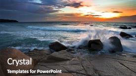  Presentation with rocks mineral - Slides enhanced with nature ocean - beatiful sunset on the rocks background and a tawny brown colored foreground