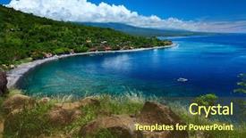  Presentation with green lagoon - Colorful PPT theme enhanced with nature ocean - calm lagoon with clear water backdrop and a tawny brown colored foreground