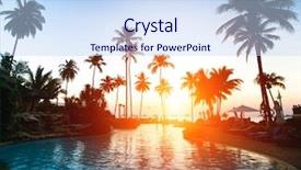 Presentation with sunset beach - PPT theme consisting of nature palm tree - beautiful sunset at a beach background and a sky blue colored foreground