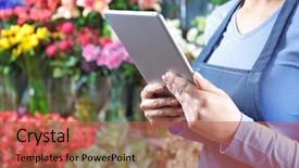  Presentation with flower - Slide deck enhanced with nature people retail marketing - beautiful female florist with tablet background and a red colored foreground