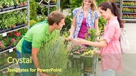  Presentation with customers - Presentation design enhanced with nature people retail marketing - male garden centre worker selling background and a tawny brown colored foreground
