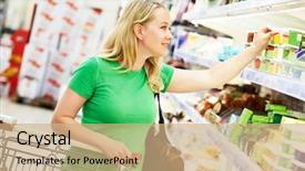  Presentation with products supermarket - Presentation theme with nature people retail marketing - shopping woman choosing bio food background and a coral colored foreground