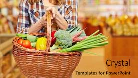  Presentation with woman pushing shopping trolley - Audience pleasing PPT theme consisting of nature people retail marketing - woman carrying shopping basket full backdrop and a  colored foreground
