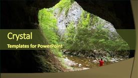  Presentation with cave - Amazing PPT theme having nature photographer taking photos in a cave backdrop and a tawny brown colored foreground