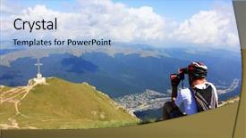  Presentation with mountain top - Slide deck with political concept green ballot on grunge textured concrete wall background background and a dark gray colored foreground