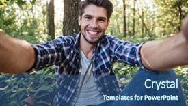  Presentation with egyptian man in make up - Amazing PPT layouts having nature summer - man sitting and makes selfie backdrop and a ocean colored foreground