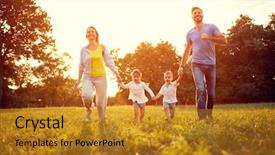  Presentation with green soccer field sport - Colorful presentation design enhanced with nature summer - very happy family enjoy while backdrop and a gold colored foreground